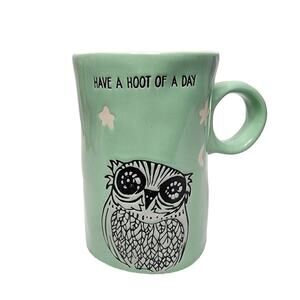 Artisan Coffee Mugs, Mint Green "Have a Hoot of a Day" Ceramic Owl Drinking Cup